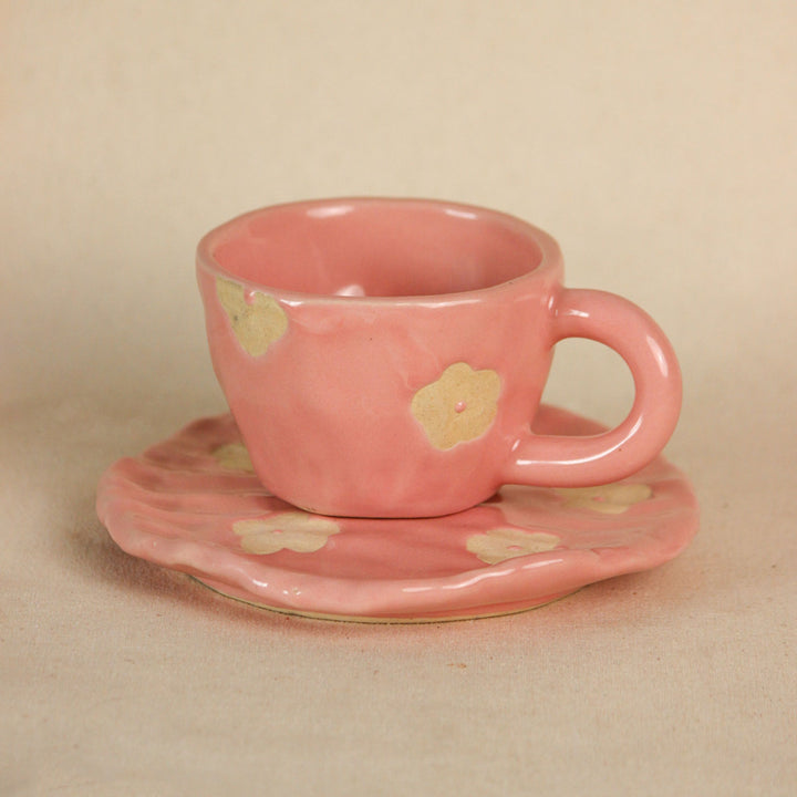 Handpainted Pretty in Pink Ceramic Mug & Saucer Set