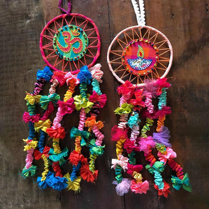 Upcycled Fabric OM & Diya Festive Dreamcatchers I Set of 2