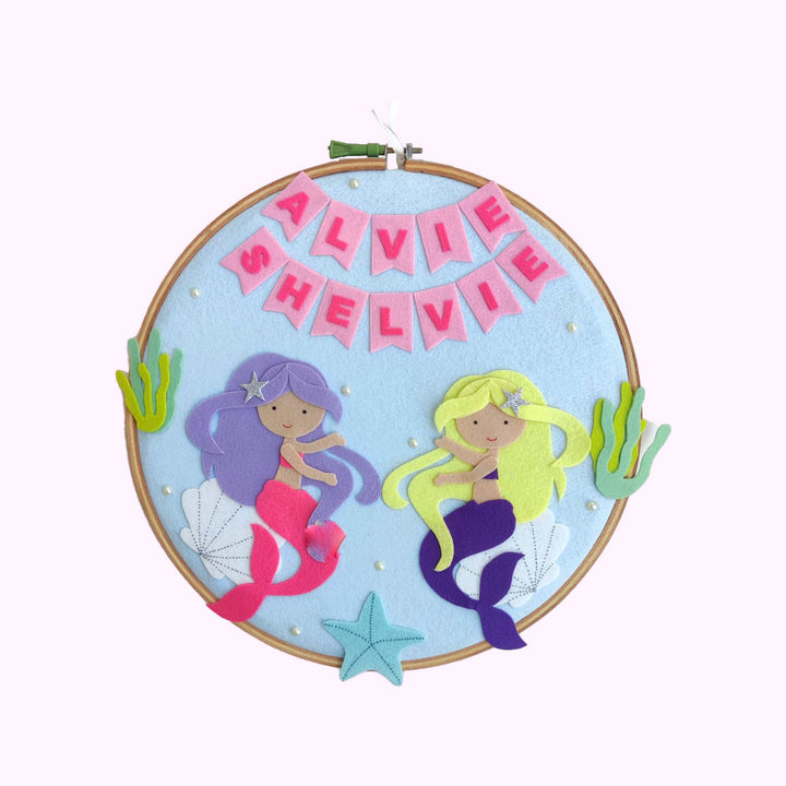 Handcrafted Personalized Mermaid Sisters Hoop Nameplate