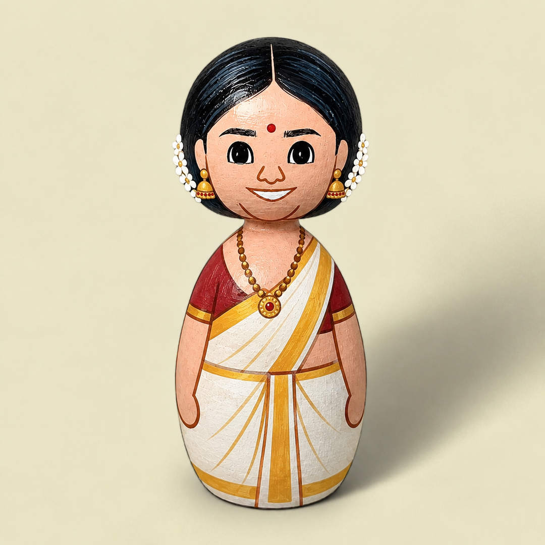 "Pandit Couple" Themed Handpainted Wooden Doll For Golu/Festive Decor