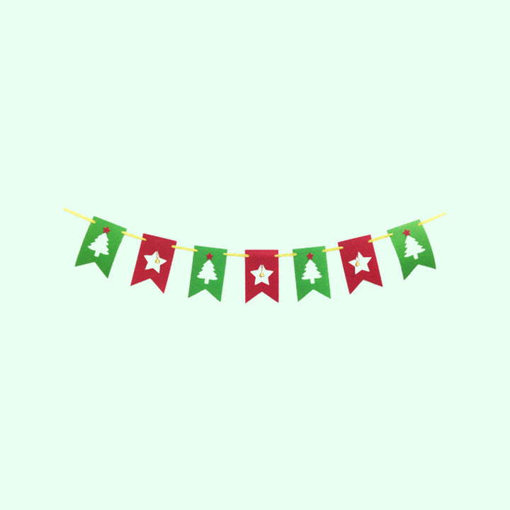 Handmade Tree & Star Felt Garland/ Bunting For Christmas Door Decoration