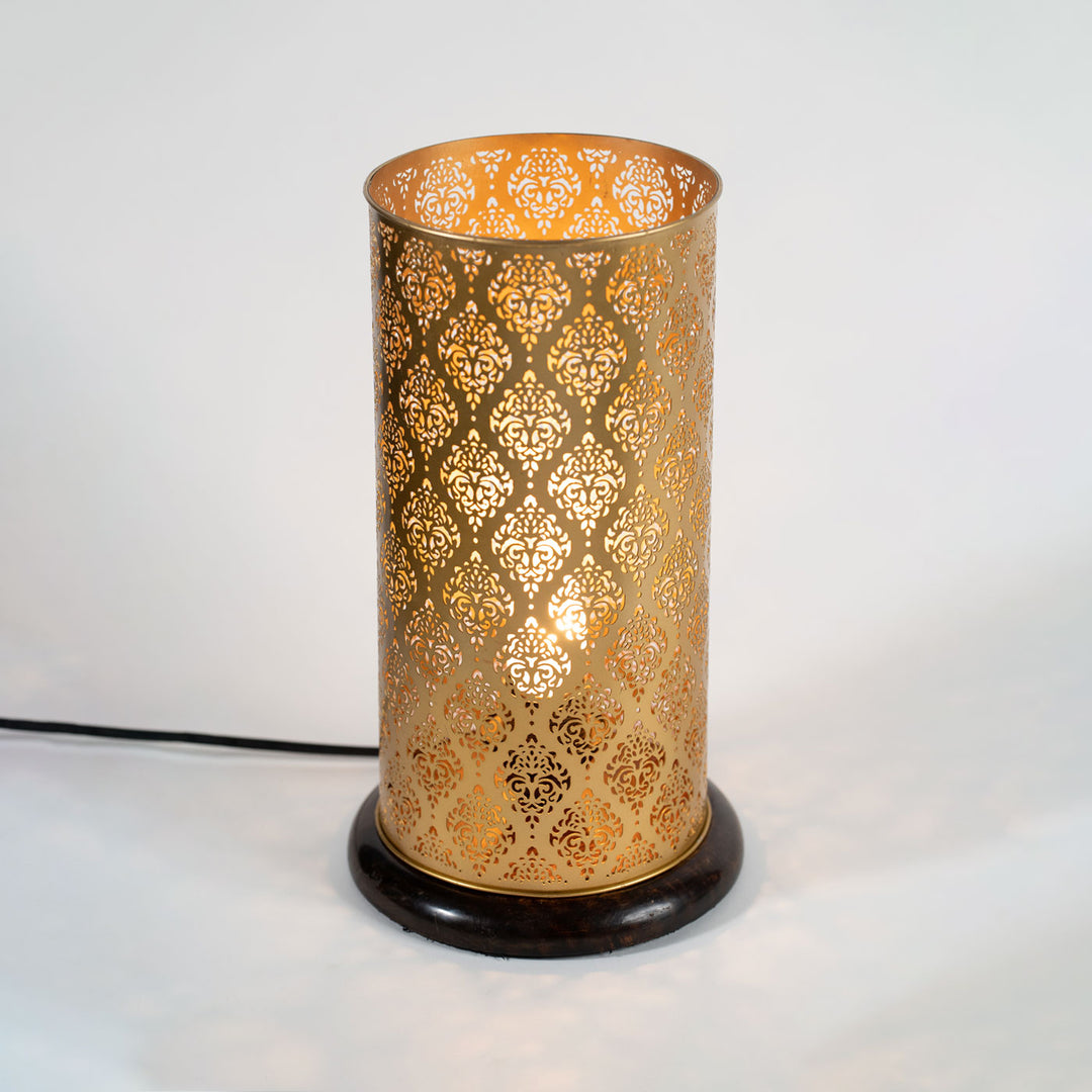 Gandhar Ambient Gold Plated Lamp with Wooden Base