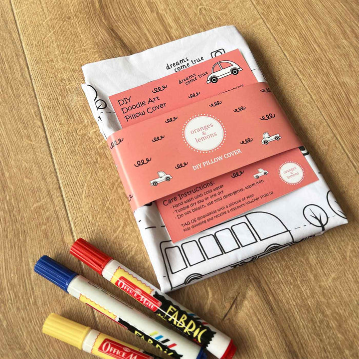 Color Your Own Doodle Art Pillow Case & Fabric Markers For Kids