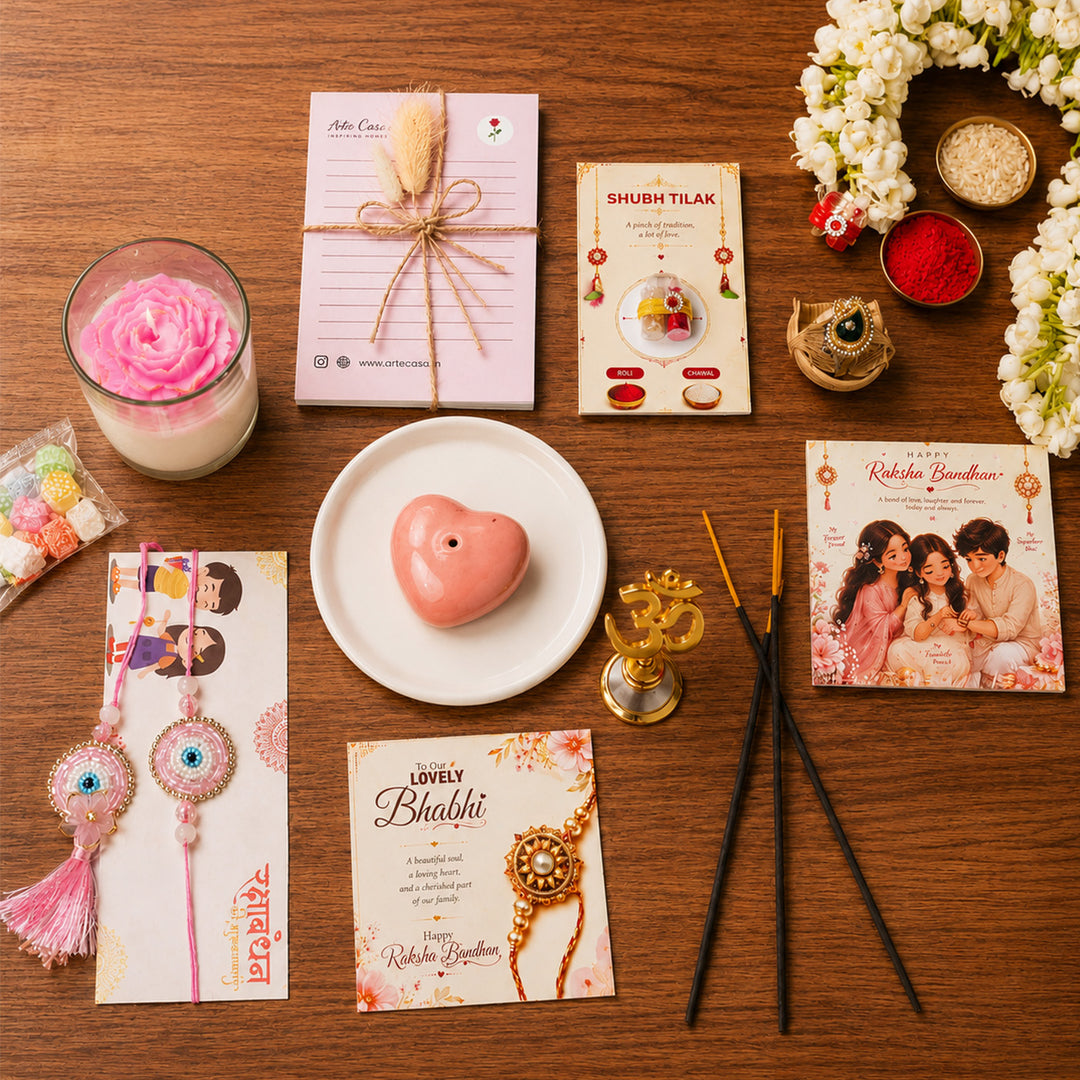 Pooja Essentials Rakhi Hamper With Scented Candle, Bell & Rakhi For Bhaiya Bhabhi