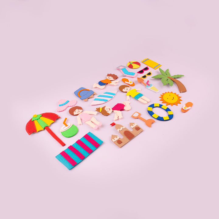 Handcrafted Felt Beach Themed Story Board Playset For Kids