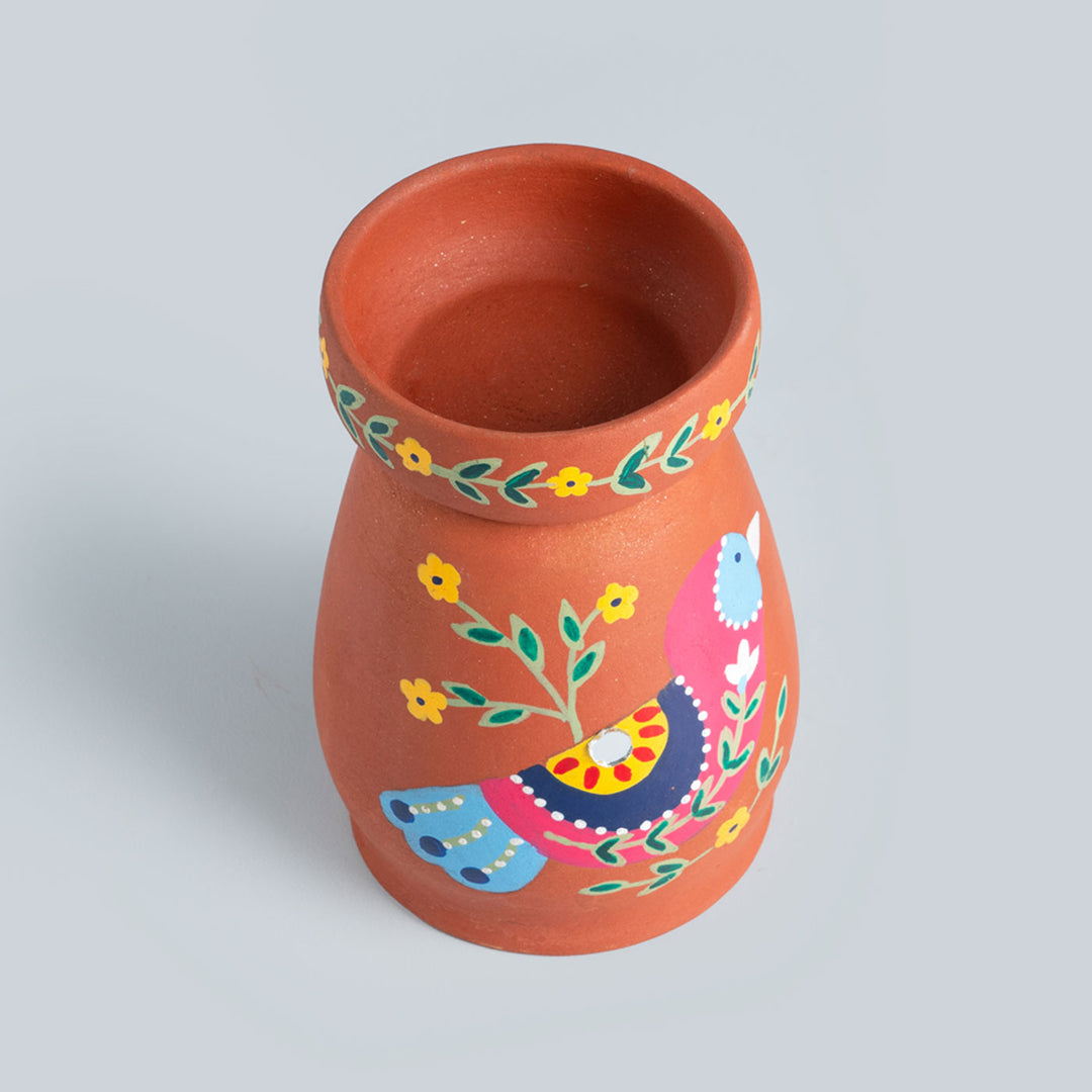 Handpainted Terracotta Mirror-work Chidiya Tealight Holder | Set of 2