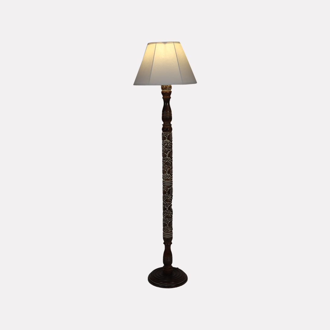 Chinar Hand-Carved Mango Wood & Cotton Floor Lamp