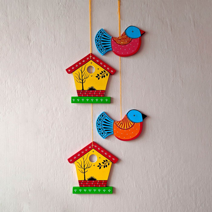 Handpainted Bird & Nest String Wall Hanging