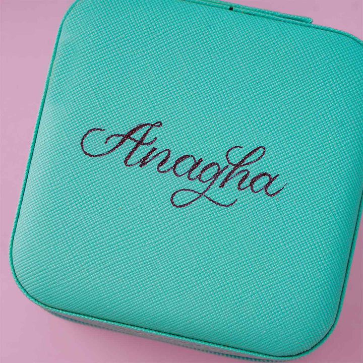 Personalized Mini Teal Jewelry Box