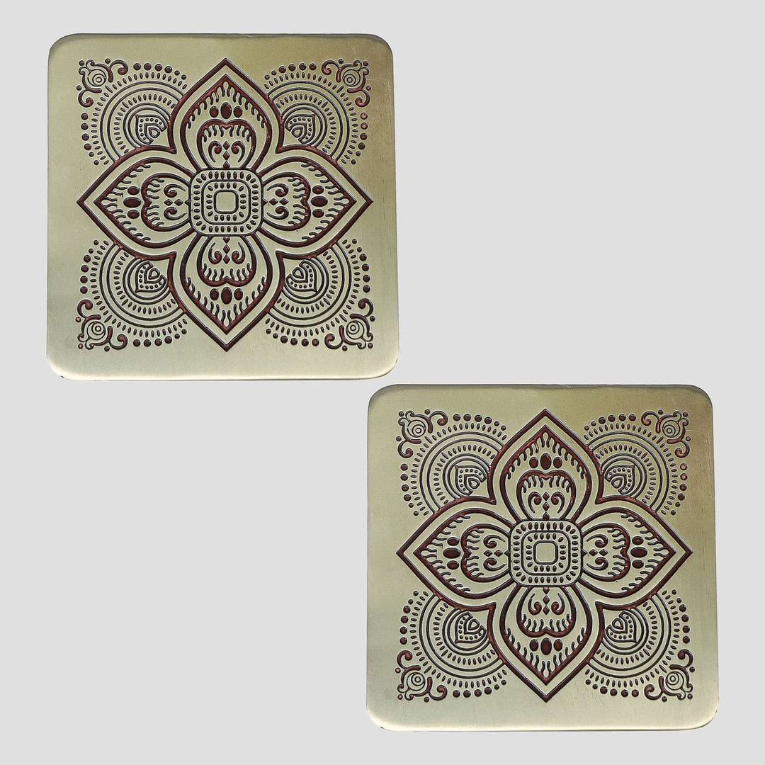 Dohar Handcrafted Brass Square Coasters I Set of 2