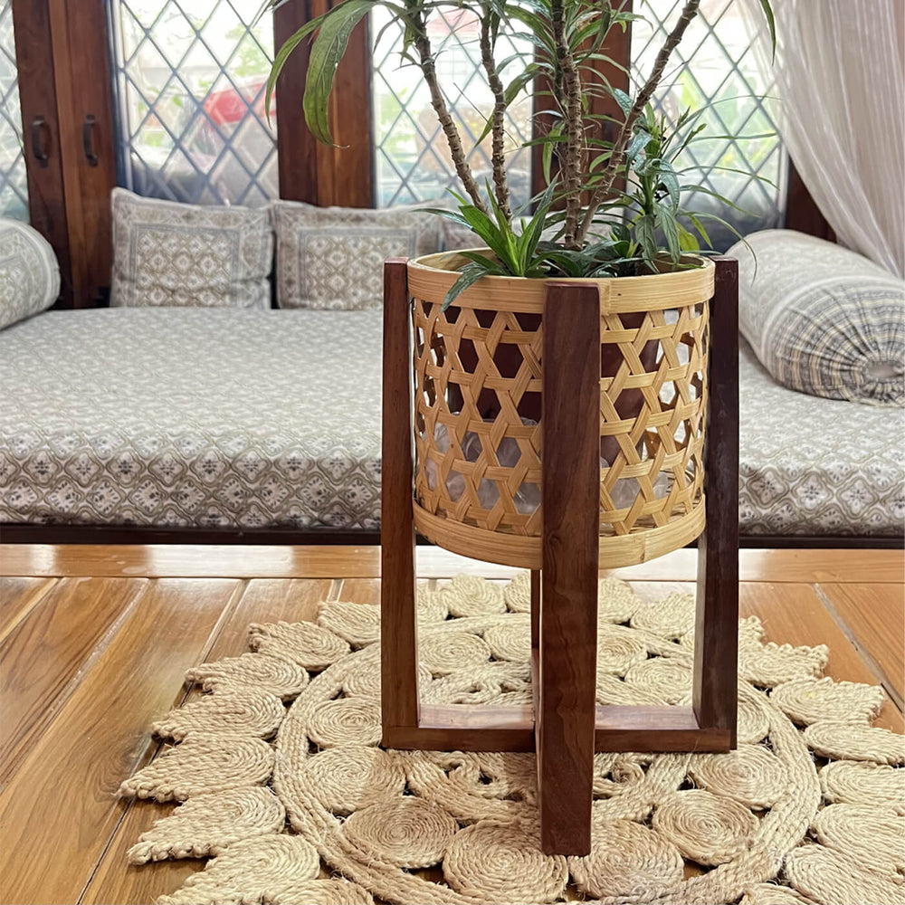 Handcrafted Bamboo Planter With Stand - Zwende