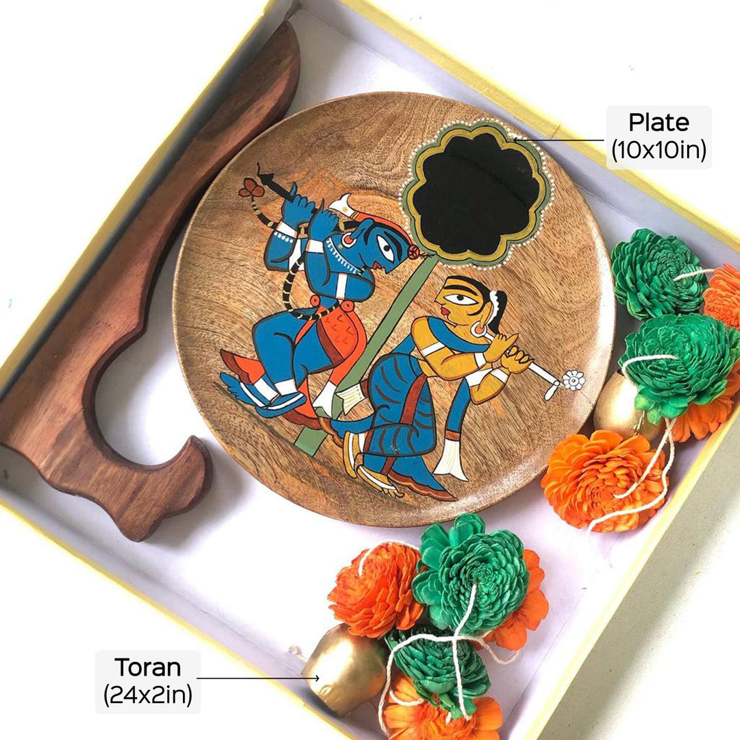 Shola Wood Hangings (Set of 2) & Radha-Krishna Wall Plate