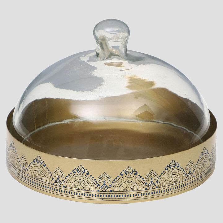 Dohar Handcrafted Brass Cookie & Cake Stand with Glass Cloche