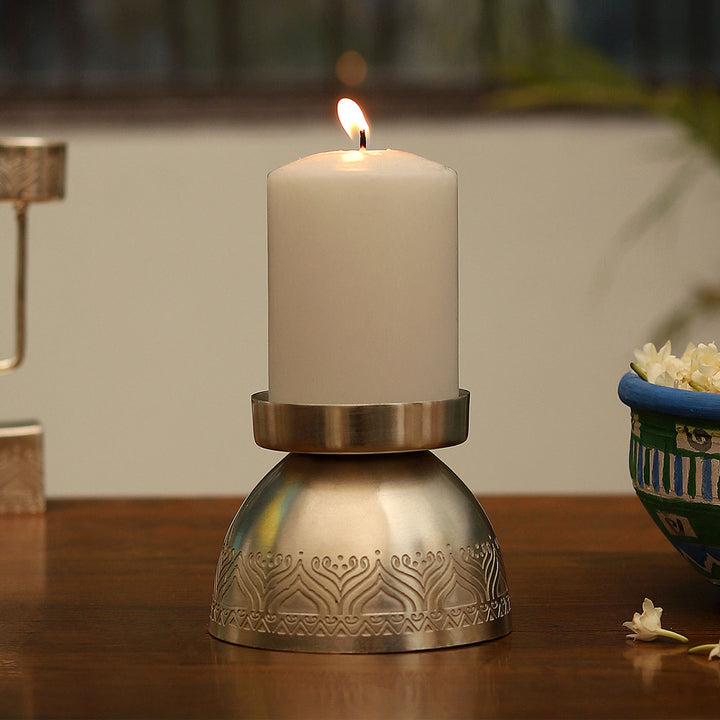 Utsav Silver Plated Candle & Tealight Metal Stand