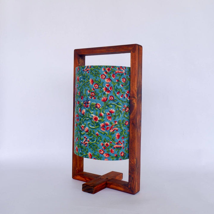 Wooden Table Lamp With Printed Fabric Shade