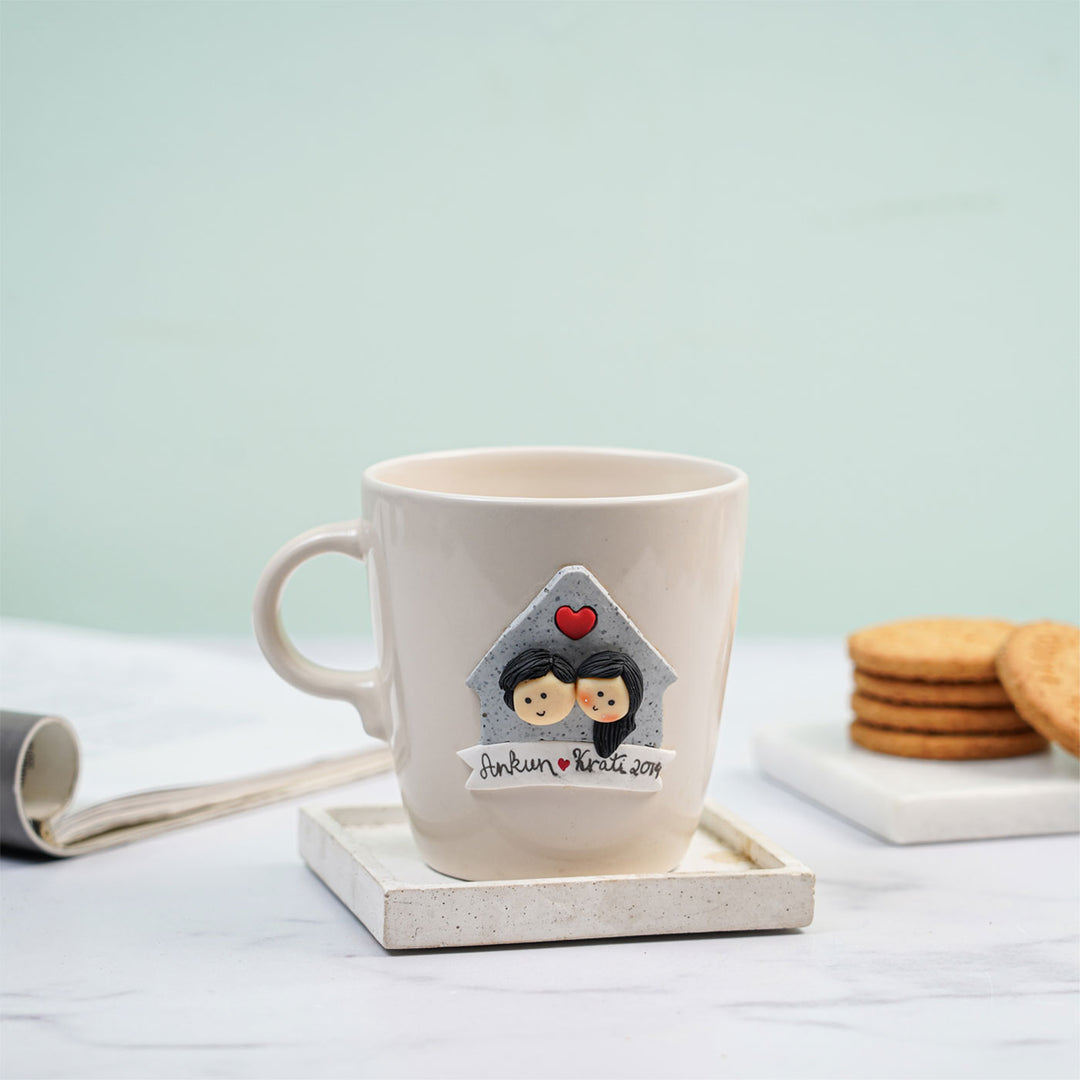 Personalized Couple & House Mug With 3D Clay Figurine