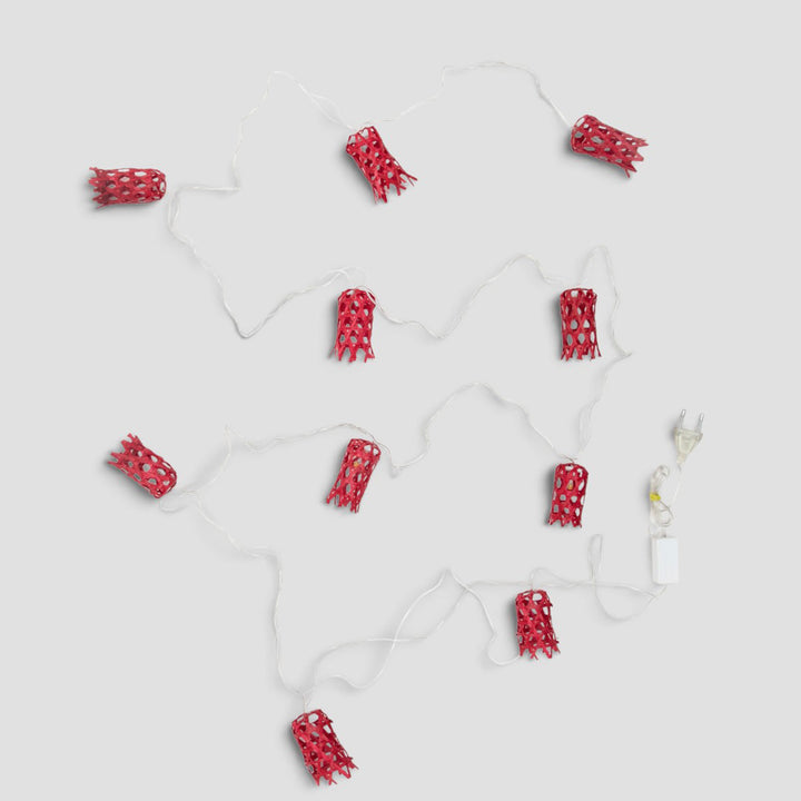 "Bell" Shaped Handcrafted Red Bamboo LED Fairy Light For Festive Decor