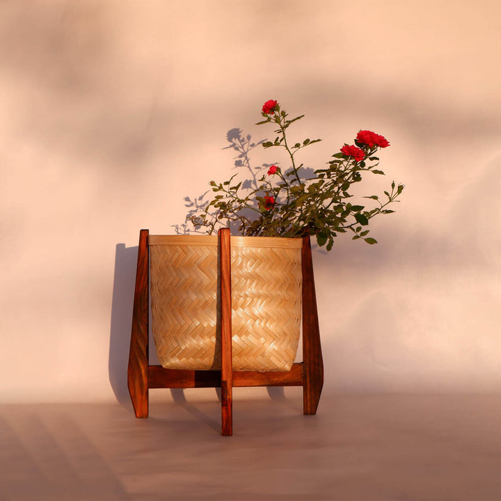 Handcrafted Bamboo Large Planter With Stand - Zwende