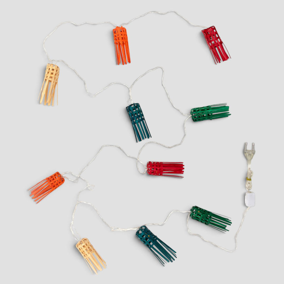 "Frill" Handcrafted Multicoloured Bamboo LED Fairy Light For Festive Decor