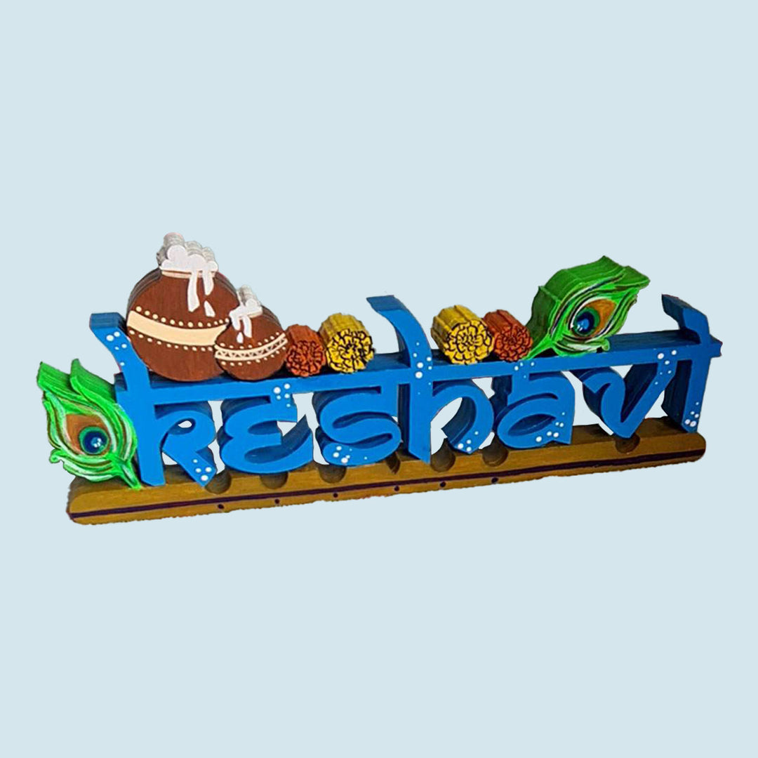 Handcrafted Personalized Krishna Themed 3D Name Block For Kids