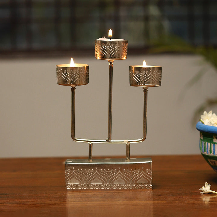 Utsav Silver Plated Tealight & Candle Metal Stand