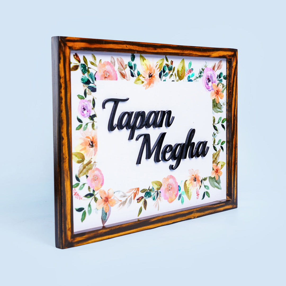 Personalized Floral Printed Nameplate with 3D Letters