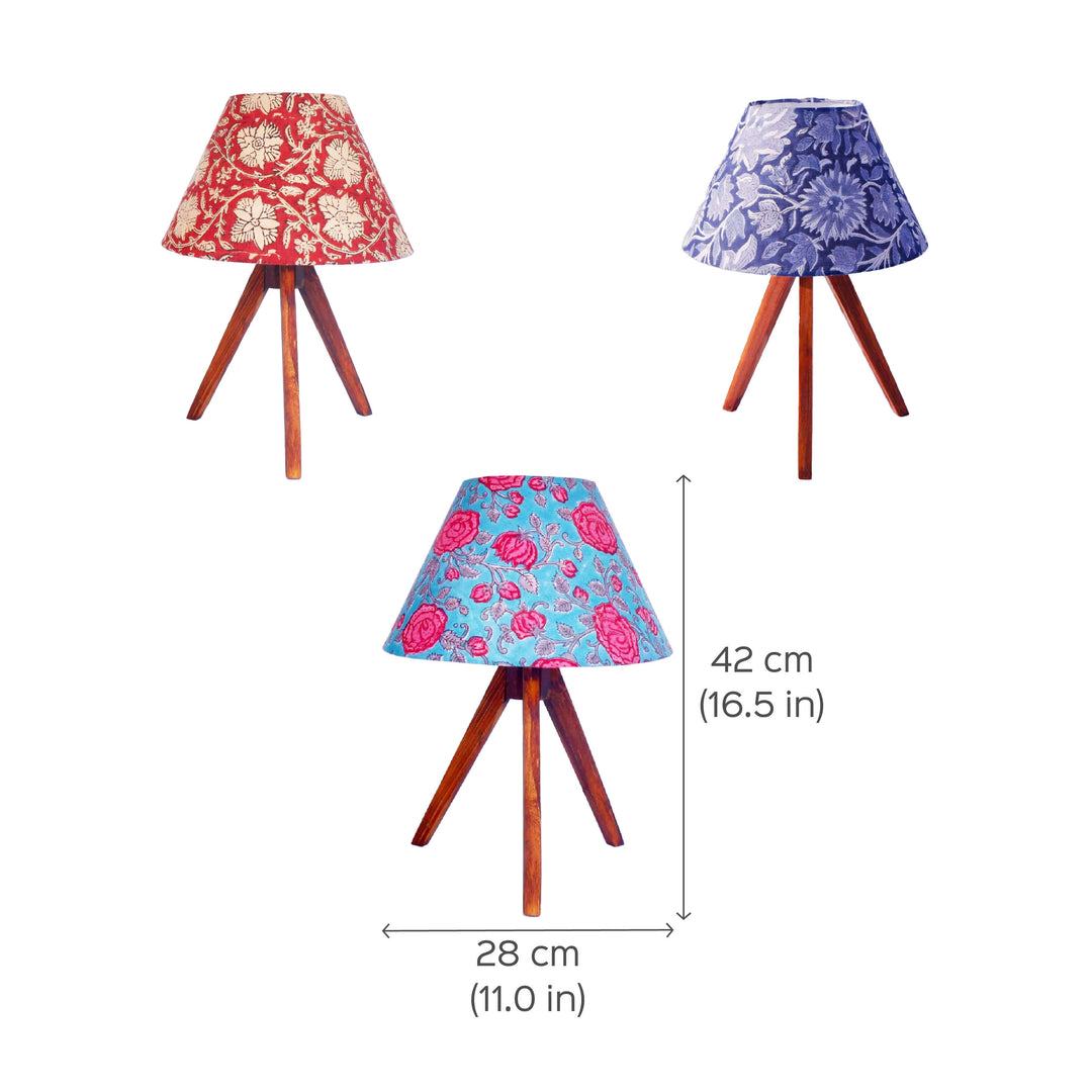 Wooden Tripod Lamp With Block Printed Fabric Shade