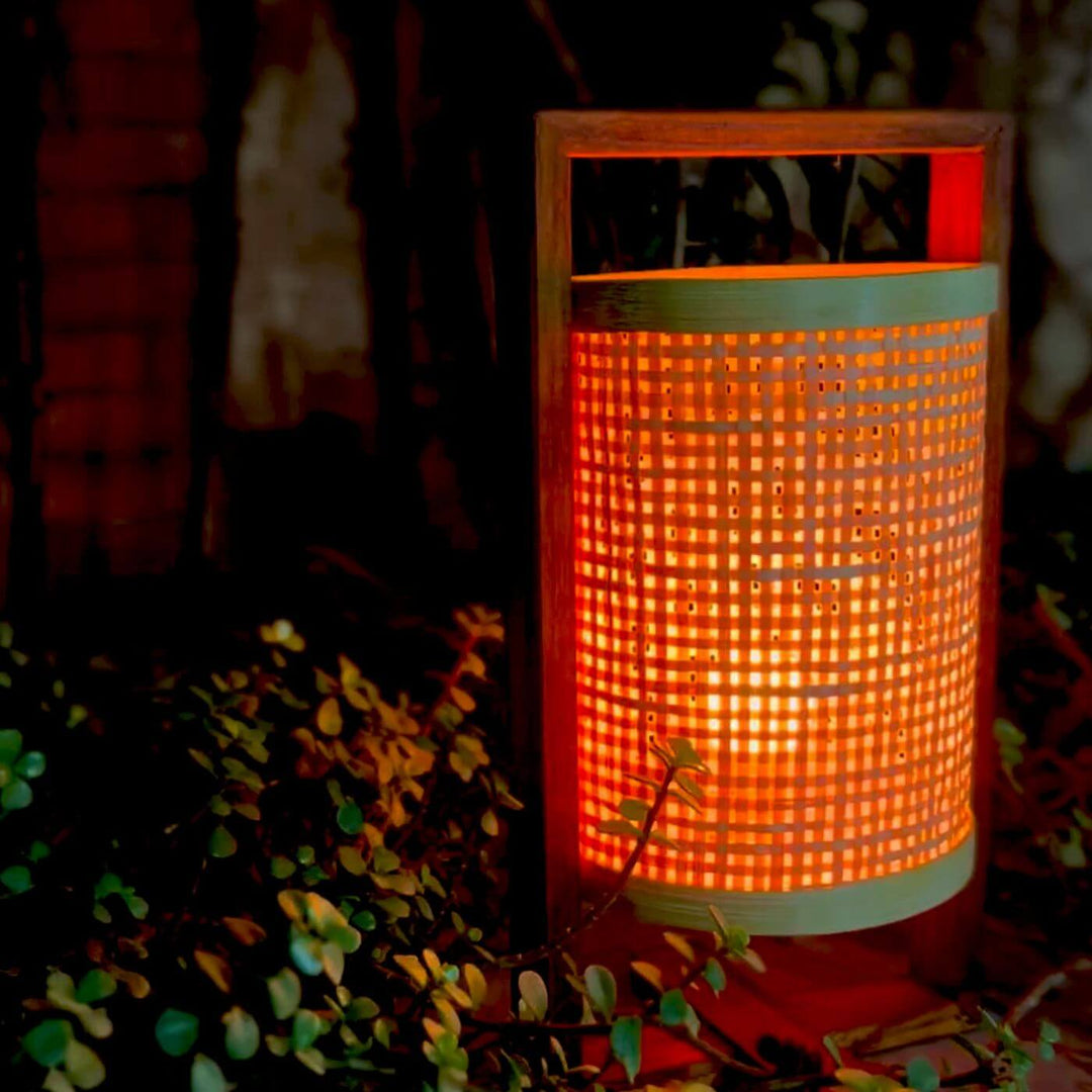 Wooden Table Lamp With Printed Fabric Shade - Zwende