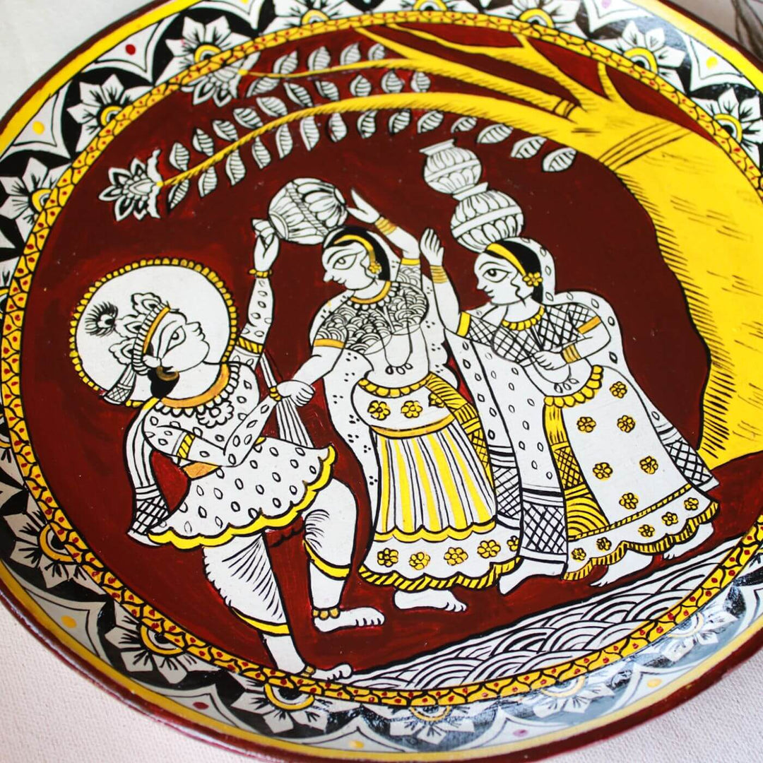 Handpainted Wooden Wall Plate With Krishna Artwork