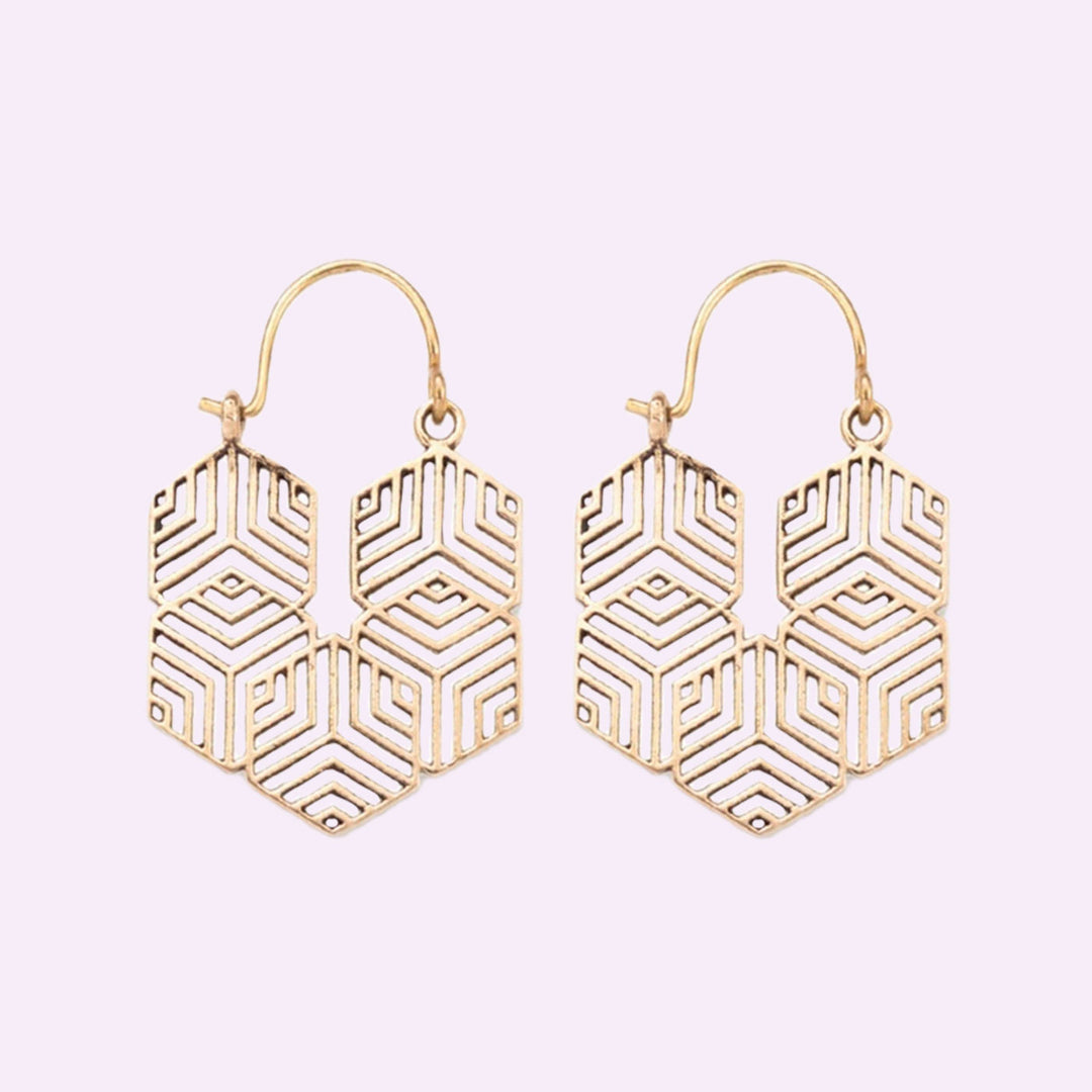 Handmade Brass Modern Hoop Earrings - Geometric Pattern