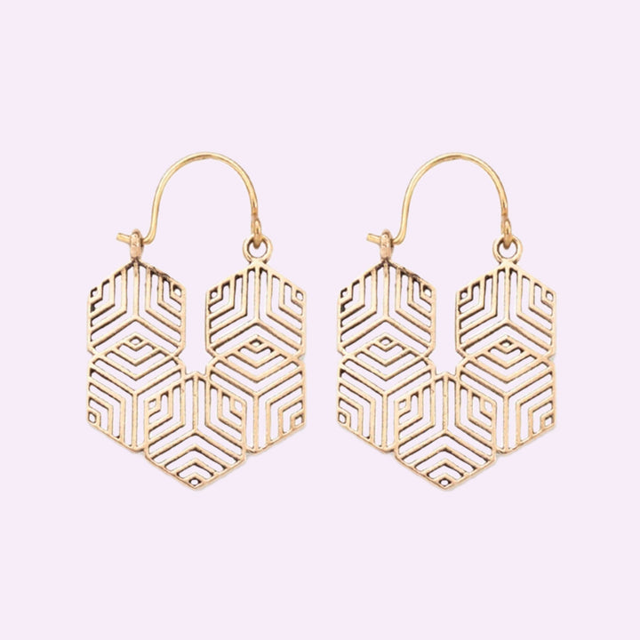 Handmade Brass Modern Hoop Earrings - Geometric Pattern