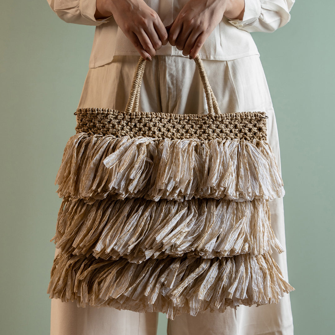 Handmade Macrame Moonlit Raffia Handbag