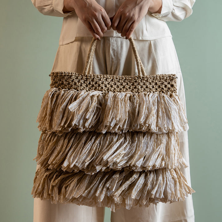 Handmade Macrame Moonlit Raffia Handbag