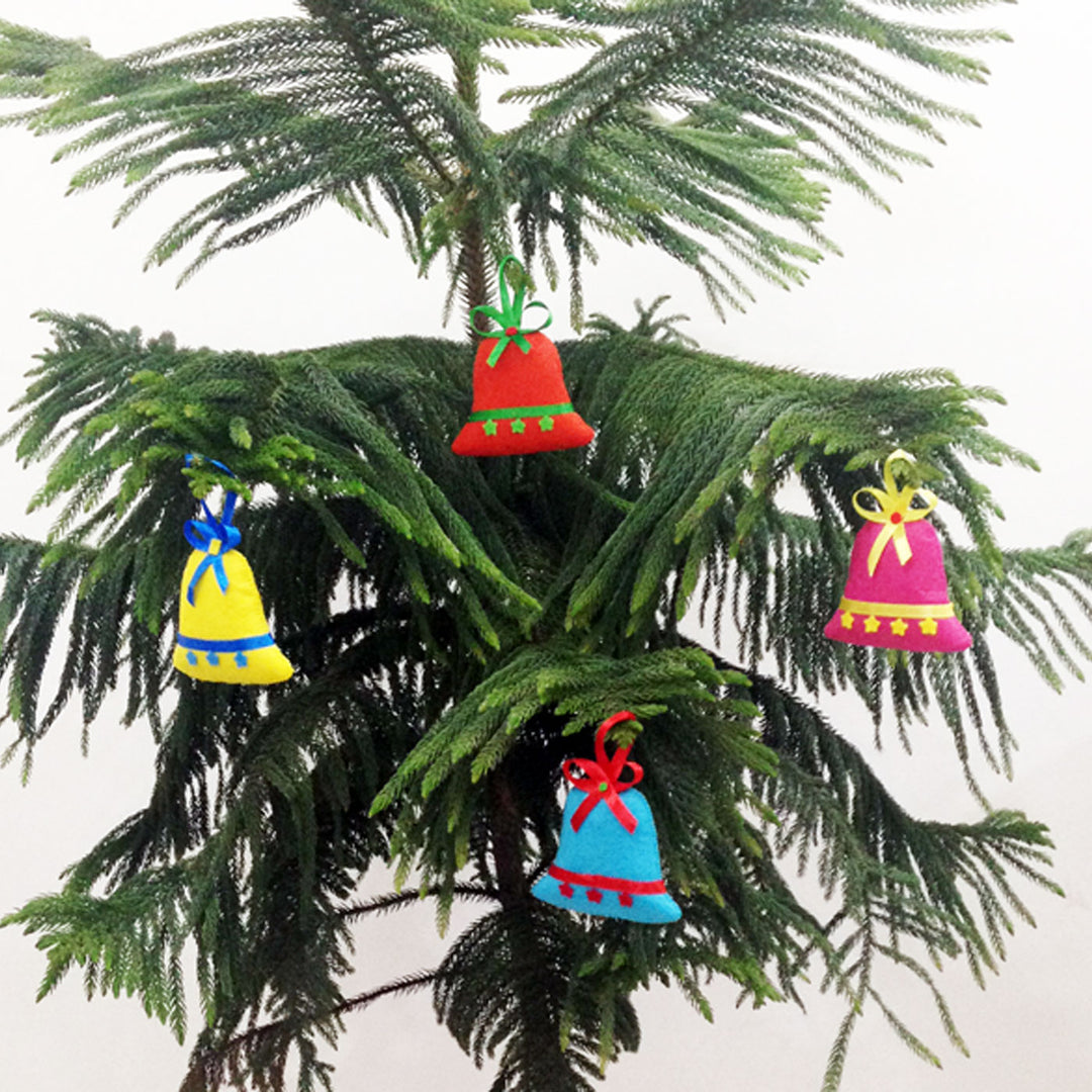 Handmade 3D Colourful Bell Felt Ornaments For Christmas Tree Decoration | Set Of 4