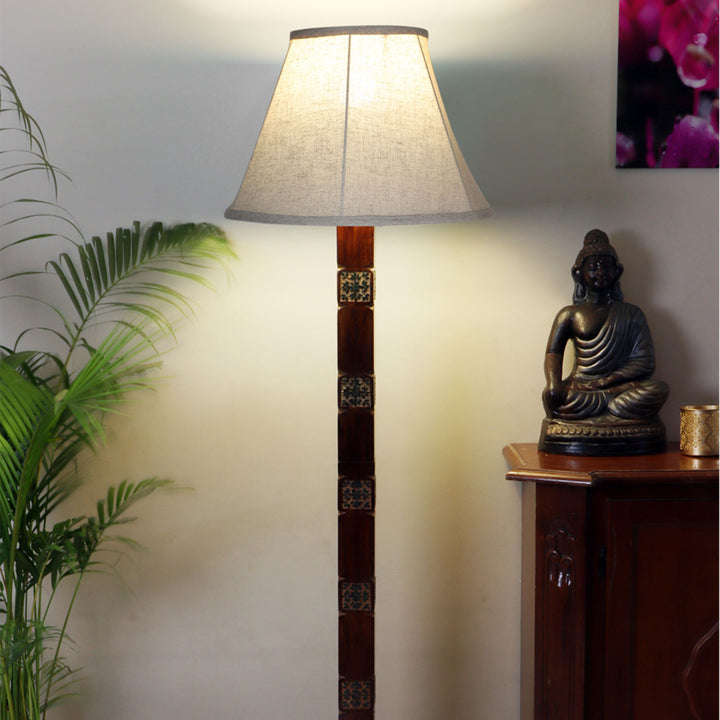 Amogh Hand-Carved Mango Wood & Jute Floor Lamp