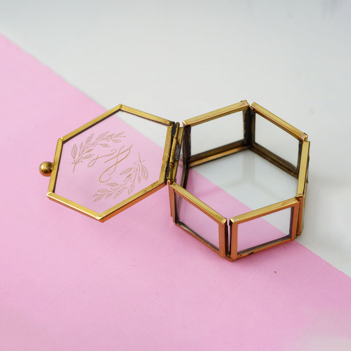 Personalized Mini Hexagon Ring Box with Engraved Lettering