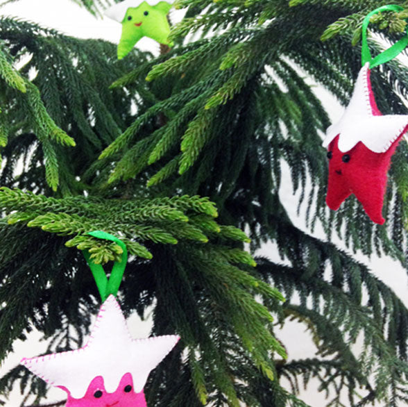 Handmade 3D Colourful Stars Felt Ornaments For Christmas Tree Decoration | Set Of 4