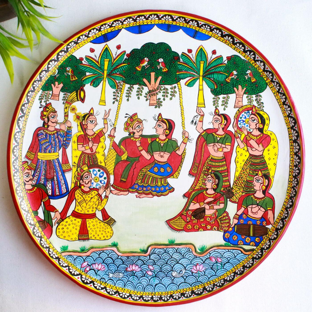 Handpainted Wooden Wall Plate With Rajasthani Artwork (Large)