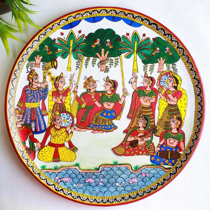 Handpainted Wooden Wall Plate With Rajasthani Artwork (Large)