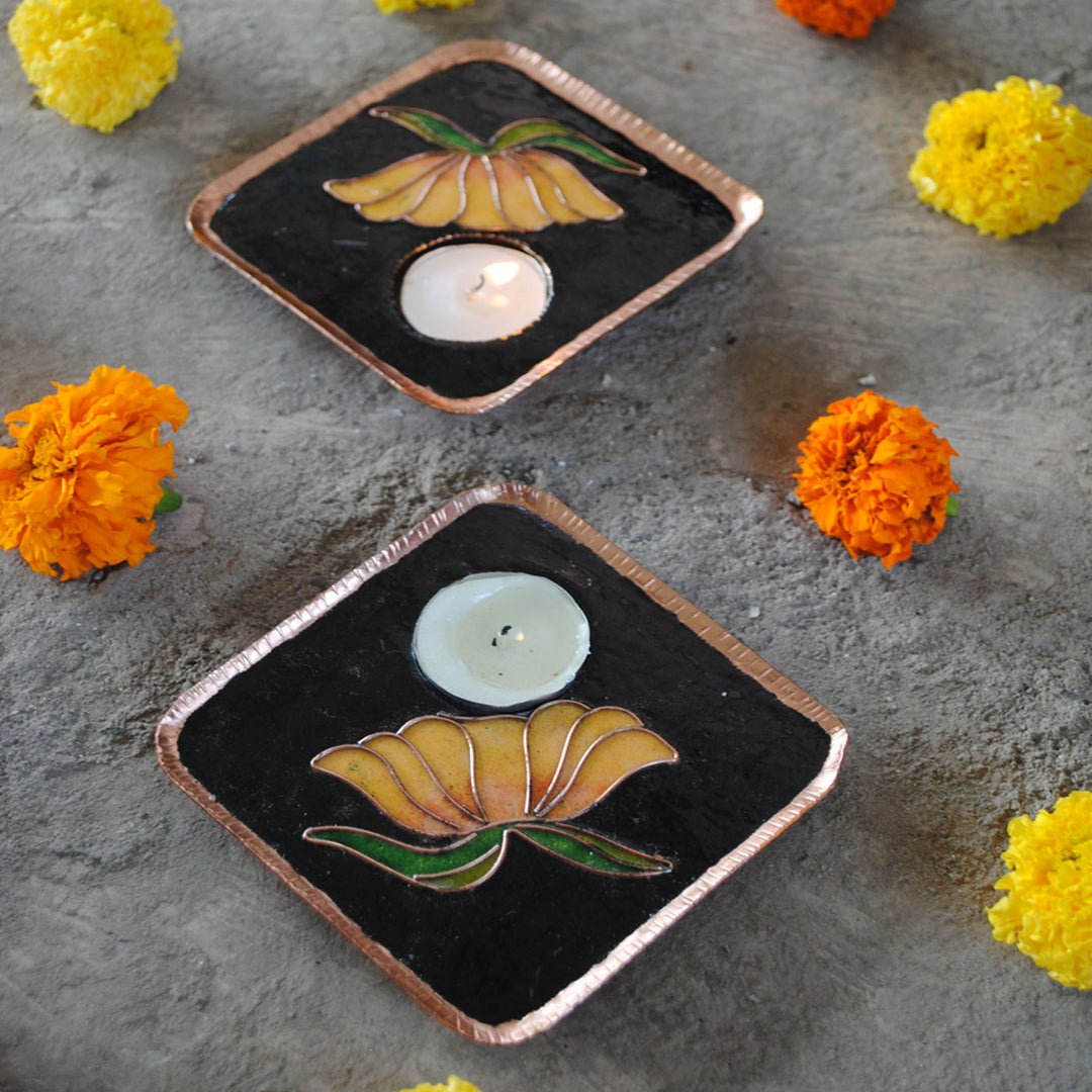 Copper Enamel Tealight Holders I Set of 2