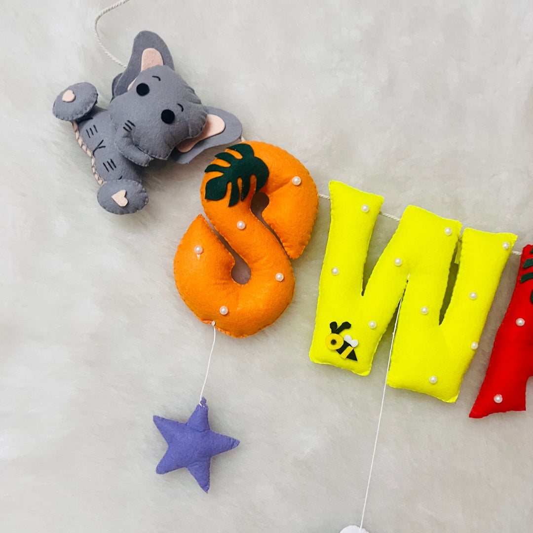 Handcrafted Personalized Ele & Monkey Bunting For Kids