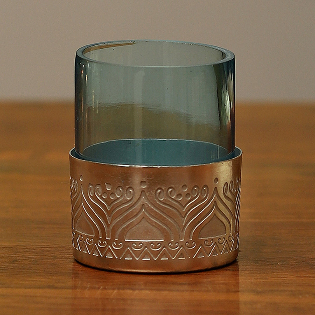 Utsav Silver Plated Tealight Votive with Glass - Set of 2