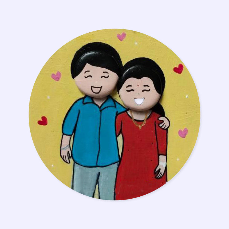 Handcrafted Personalized MDF Couples Magnet With Pebble Artwork