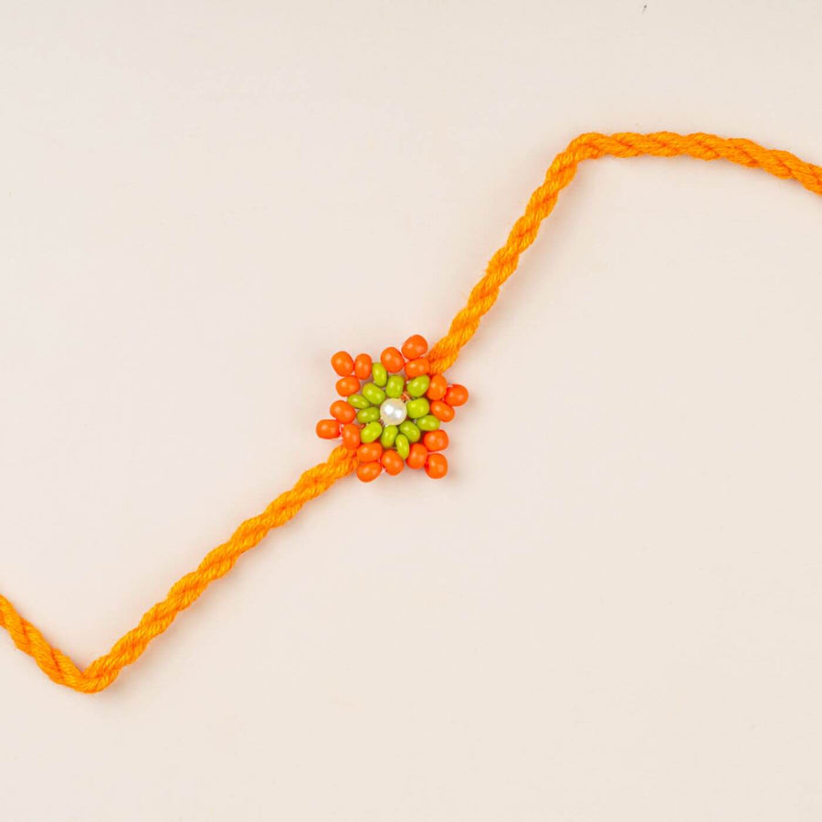 Handcrafted Glass Beads Tara Rakhi 6 - Close-up of single rakhi