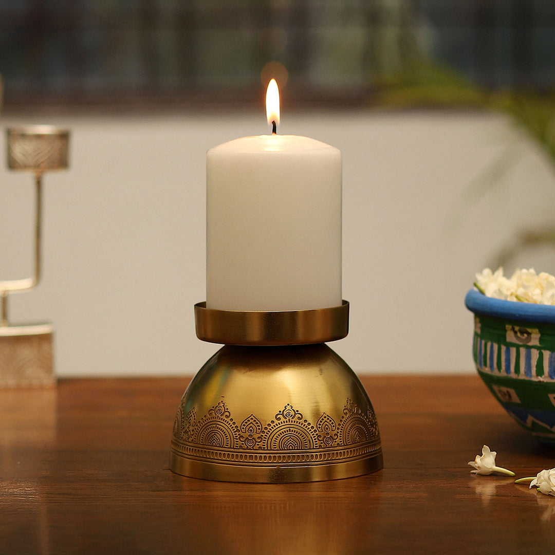Dohar Brass Plated Candle & Tealight Metal Stand