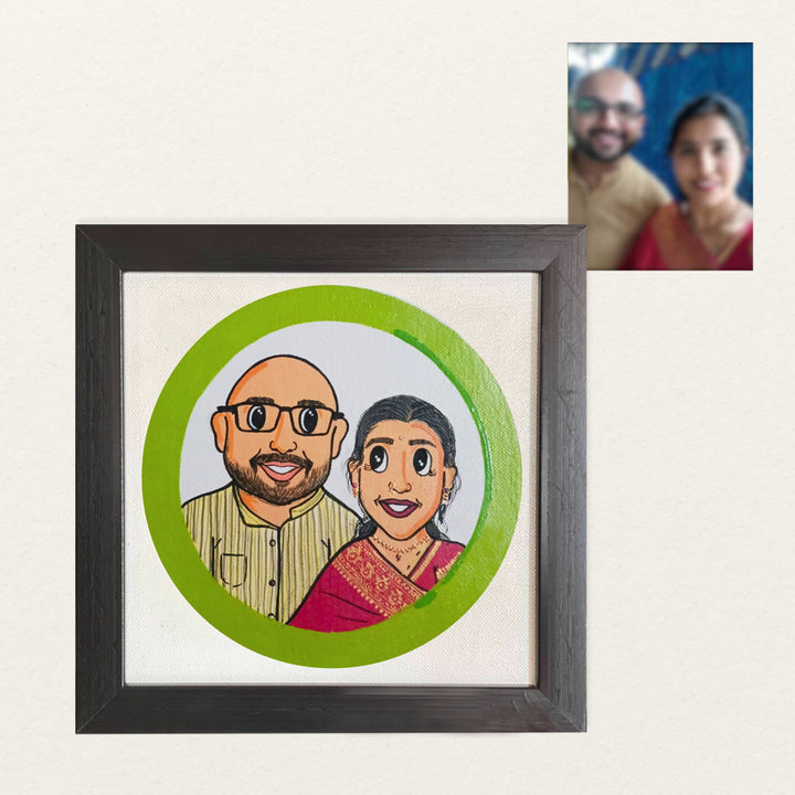 Handpainted Personalized Caricature With Wooden Frame