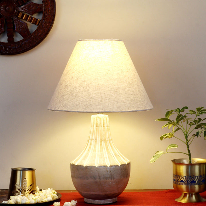 Ekatra Carving Mango Wood & Jute Table Lamp