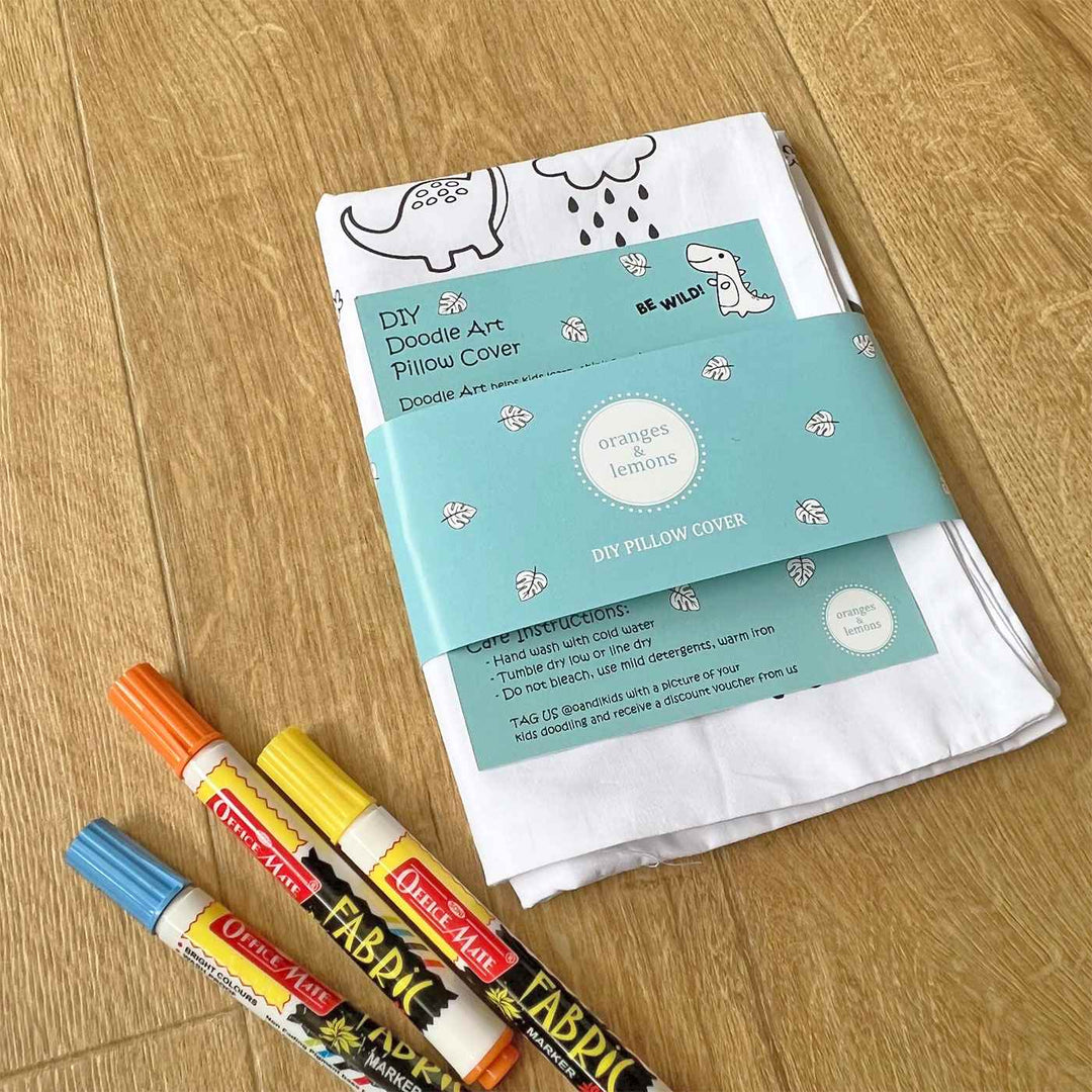 Color Your Own Doodle Art Pillow Case & Fabric Markers For Kids