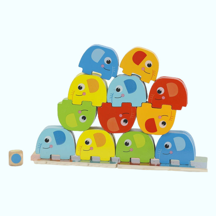 Handpainted Wooden Elephant Stacking Game I Pack of 46
