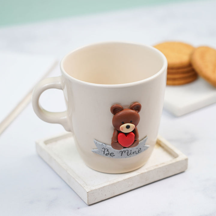 Personalized Teddy & Heart Mug With 3D Clay Figurine